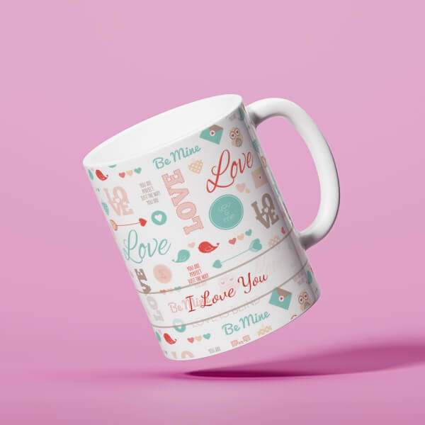 Custom Love, You & Me, Birds Pattern Background Design On Mug