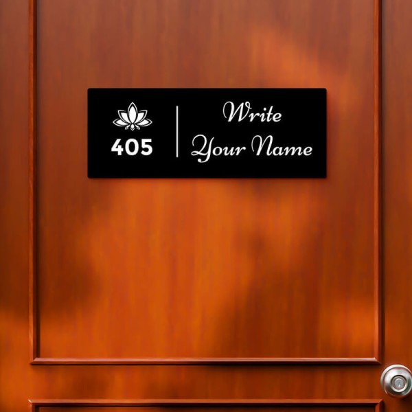 Custom Blooming Flower Rectangular Design Black Color Nameplate