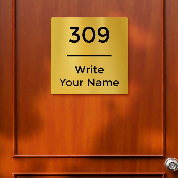 Custom Center-Aligned Square Design Gold Color Nameplate