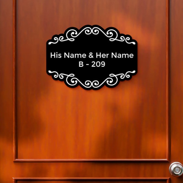 Custom Vintage Floral Design Black Color Nameplate