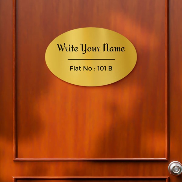 Custom Simple Elliptical Design Gold Color Nameplate