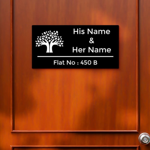 Custom Artistic Hand & Tree Design Black Color Nameplate