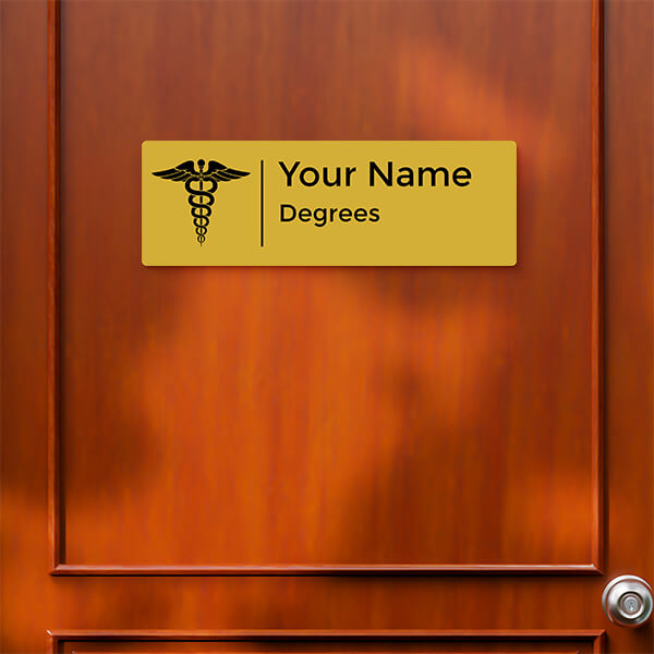 Custom The Twin Serpent, Winged Staff - The Staff of Asclepius Design Gold Color Nameplate