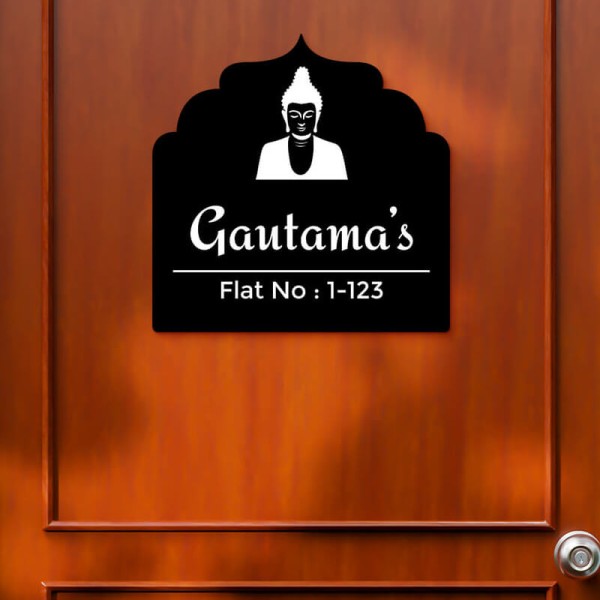 Custom Buddha Arch Design Black Color Nameplate