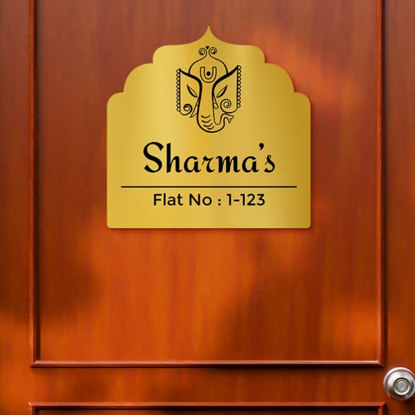 Custom Lord Ganesha Arch Design Gold Color Nameplate
