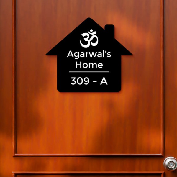 Custom Omkar Sweet Home Design Black Color Nameplate