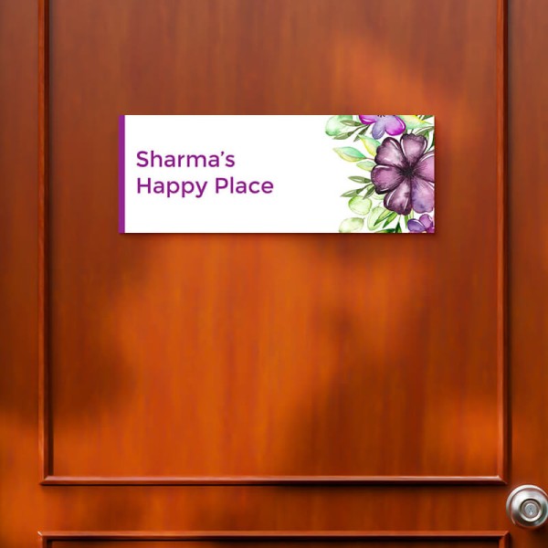 Custom Water Colored Flower Art Design Glossy Nameplate