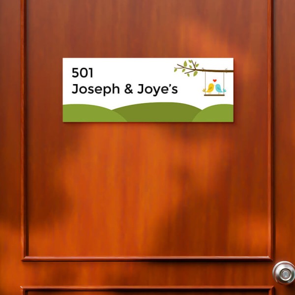 Custom Love Birds Rectangular Design Glossy Nameplate