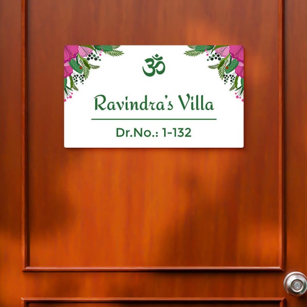 Custom Omkar Floral Design Glossy Nameplate