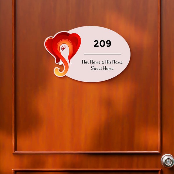 Custom Lord Ganesha Elliptical Design Glossy Nameplate