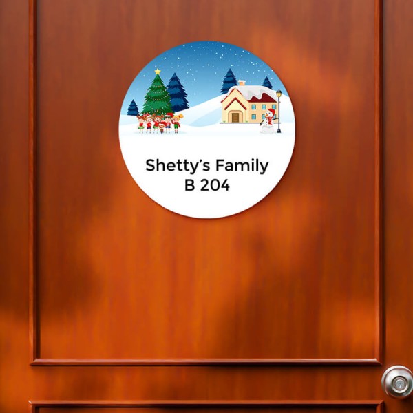 Custom Snow Fall Circular Design Glossy Nameplate