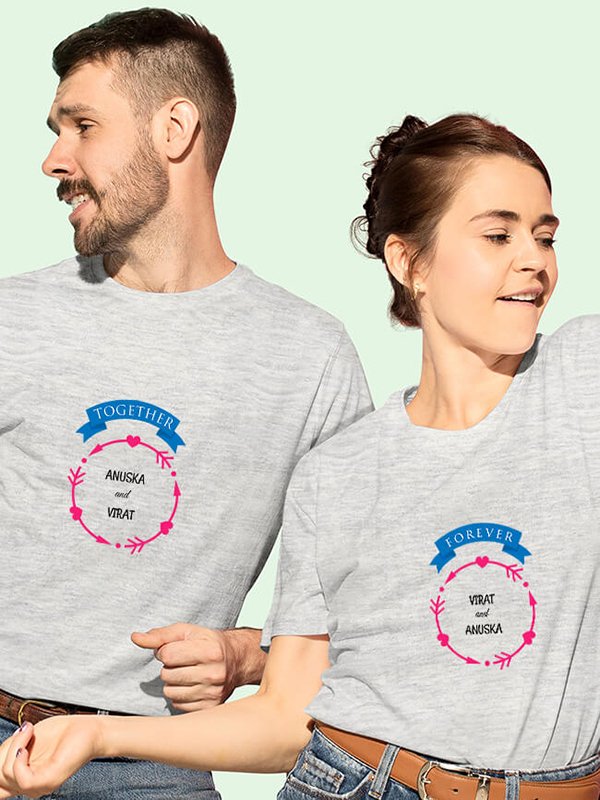Custom Yellow Love Arrows Forever and Together with Names On Personalized Couple Tshirt