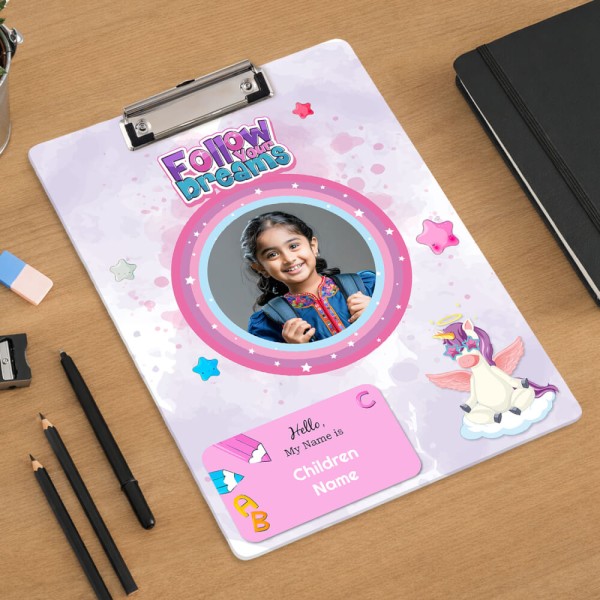 Custom Purple Follow Your Dreams Unicorn Acrylic Writing Pad
