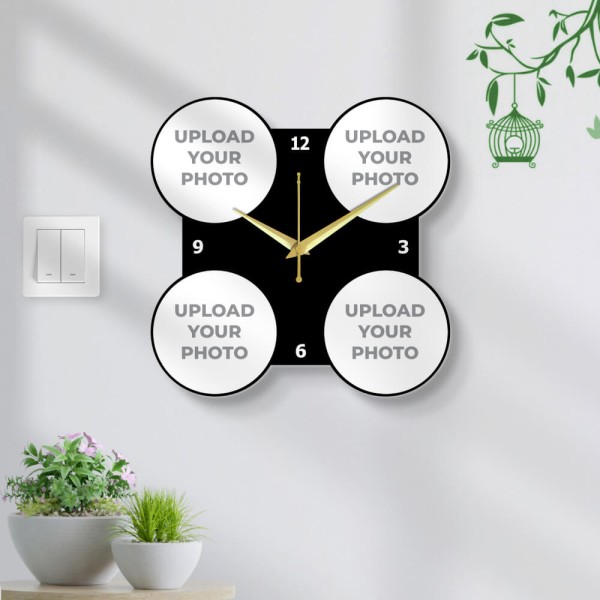 Custom Four Round Shapped Pics Wall Clock