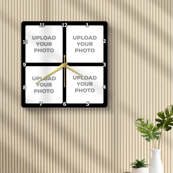 Custom Four Pics Square Shaped Photo Wall Clock