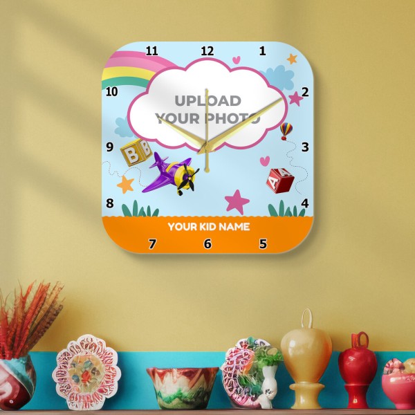Custom Kids Square Curved Edges Shaped Photo Wall Clock