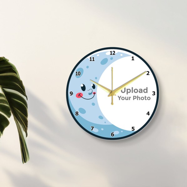 Custom Smiling Moon Clock Design Photo Wall Clock