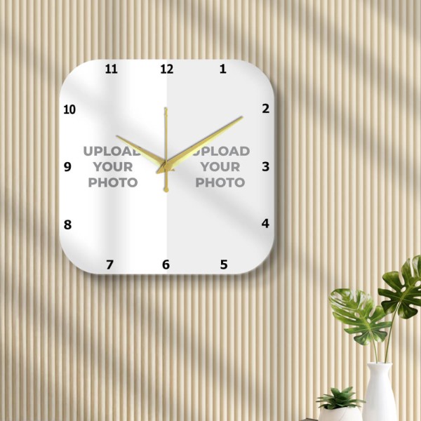 Custom Curved Square Shaped Two Picture Photo Wall Clock
