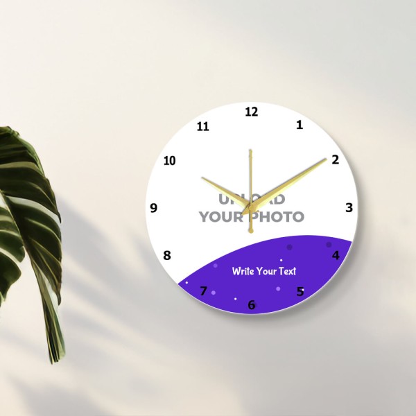 Custom Circle Shaped With Text In Purple Colored Background Photo Wall Clock
