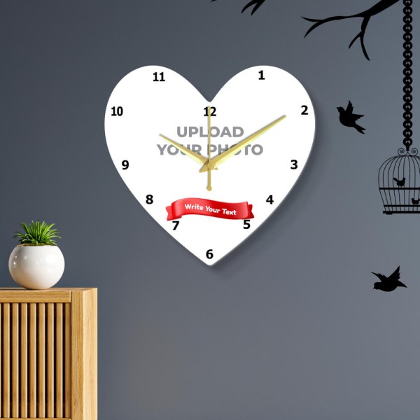 Custom Heart Shapped With Text Photo Wall Clock