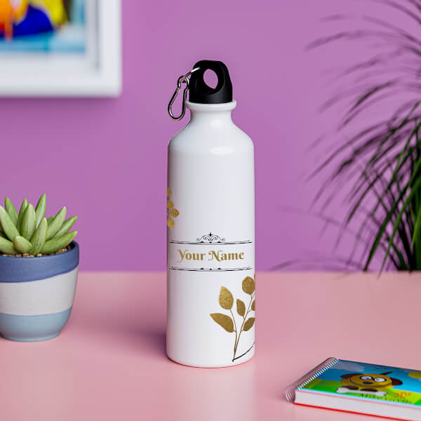 Custom Your name with golden leaves design Sipper-Printshoppy Sipper Bottles