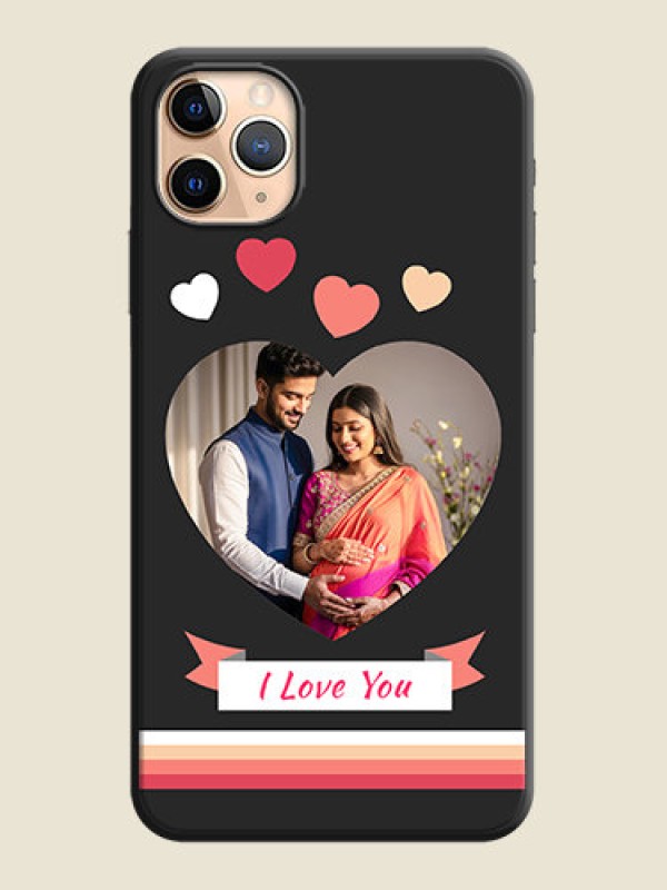 Custom Love Shaped Photo with Colorful Stripes on Personalised Space Black Soft Matte Cases - iPhone 11 Pro Max