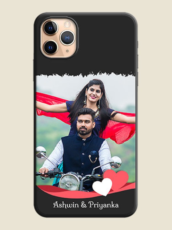 Custom Pink Color Love Shaped Ribbon Design with Text on Space Black Custom Soft Matte Phone Back Cover - iPhone 11 Pro Max