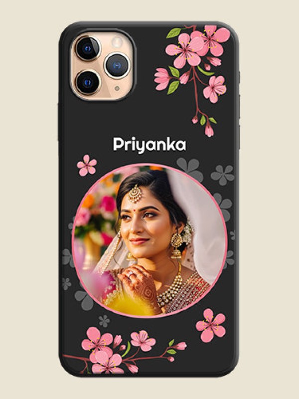 Custom Round Image with Pink Color Floral Design - Photo on Space Black Soft Matte Back Cover - iPhone 11 Pro Max