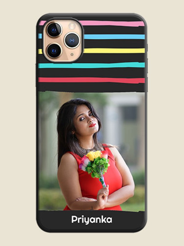 Custom Multicolor Lines with Image on Space Black Personalized Soft Matte Phone Covers - iPhone 11 Pro Max