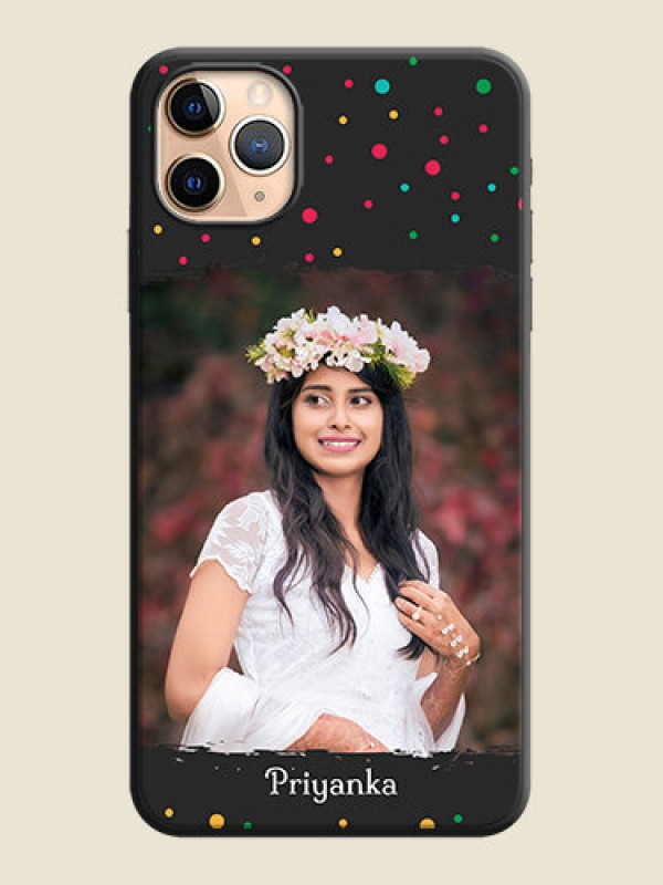Custom Multicolor Dotted Pattern with Text on Space Black Custom Soft Matte Phone Back Cover - iPhone 11 Pro Max