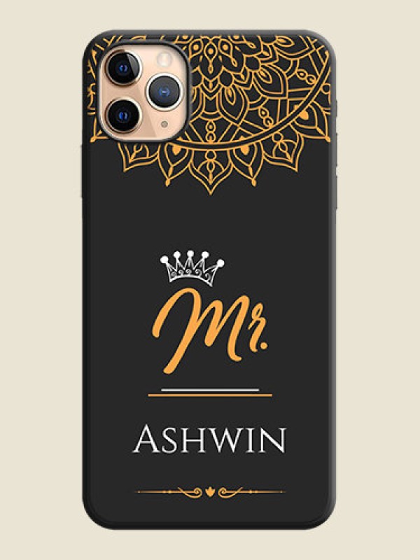 Custom Mr Name with Floral Design  on Personalised Space Black Soft Matte Cases - iPhone 11 Pro Max