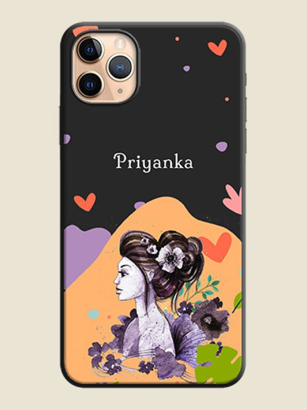 Custom Namecase For Her With Fancy Lady Image On Space Black Personalized Soft Matte Phone Covers -Apple Iphone 11 Pro Max
