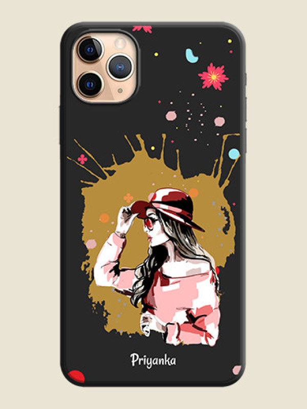 Custom Mordern Lady With Color Splash Background With Custom Text On Space Black Personalized Soft Matte Phone Covers -Apple Iphone 11 Pro Max