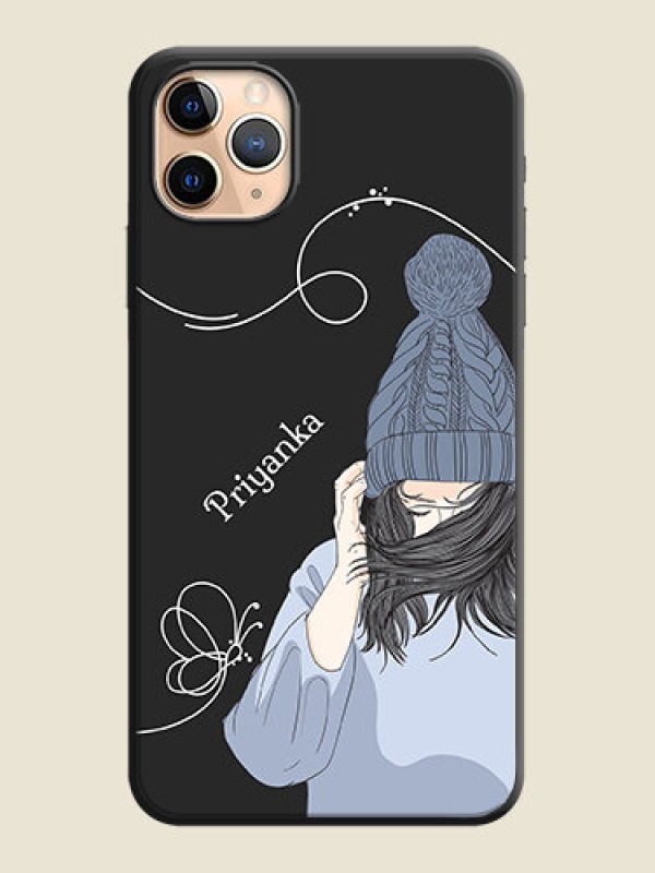 Custom Girl With Blue Winter Outfiit Custom Text Design On Space Black Personalized Soft Matte Phone Covers -Apple Iphone 11 Pro Max