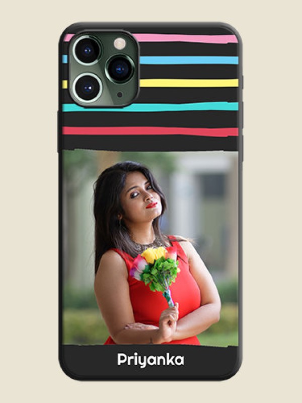Custom Multicolor Lines with Image on Space Black Personalized Soft Matte Phone Covers - iPhone 11 Pro