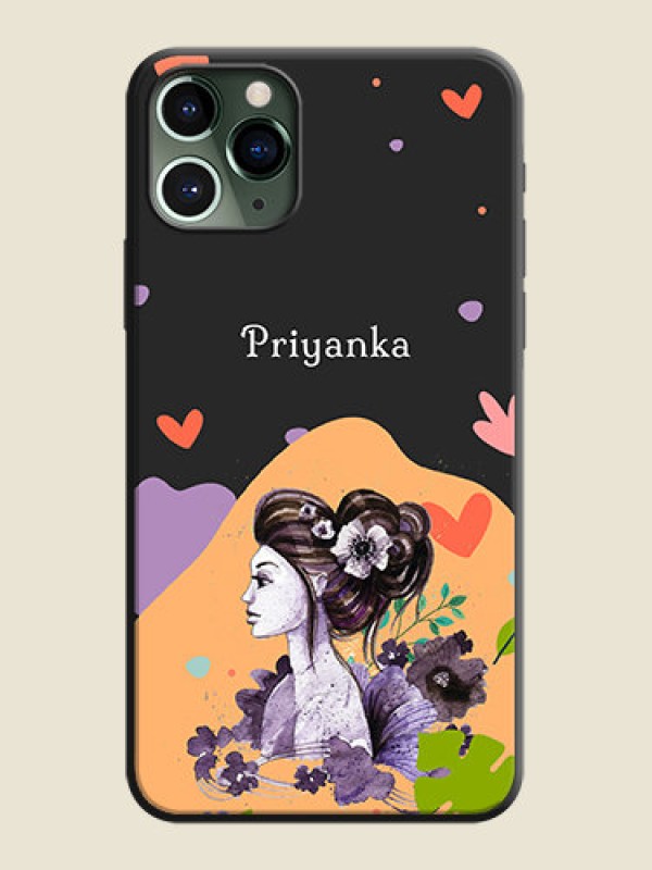 Custom Namecase For Her With Fancy Lady Image On Space Black Personalized Soft Matte Phone Covers -Apple Iphone 11 Pro