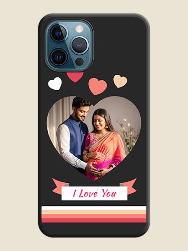 Custom Love Shaped Photo with Colorful Stripes on Personalised Space Black Soft Matte Cases - iPhone 12 Pro Max
