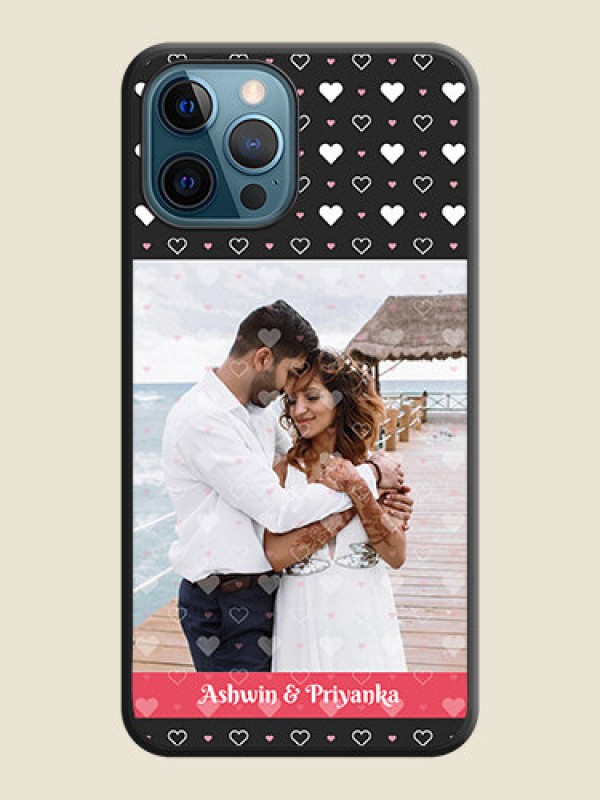Custom White Color Love Symbols with Text Design on Photo on Space Black Soft Matte Phone Cover - iPhone 12 Pro Max