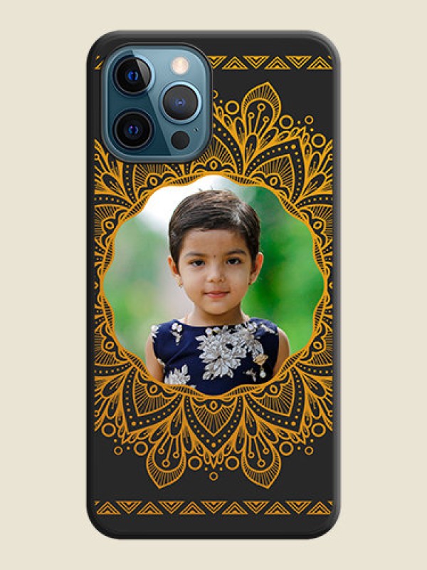 Custom Round Image with Floral Design on Photo on Space Black Soft Matte Mobile Cover - iPhone 12 Pro Max