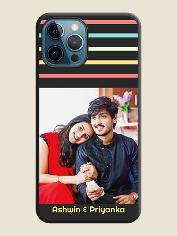 Custom Color Stripes with Photo and Text on Photo on Space Black Soft Matte Mobile Case - iPhone 12 Pro Max