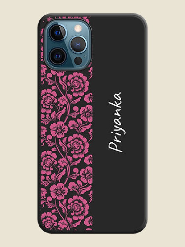 Custom Pink Floral Pattern Design With Custom Text On Space Black Personalized Soft Matte Phone Covers -Apple Iphone 12 Pro Max