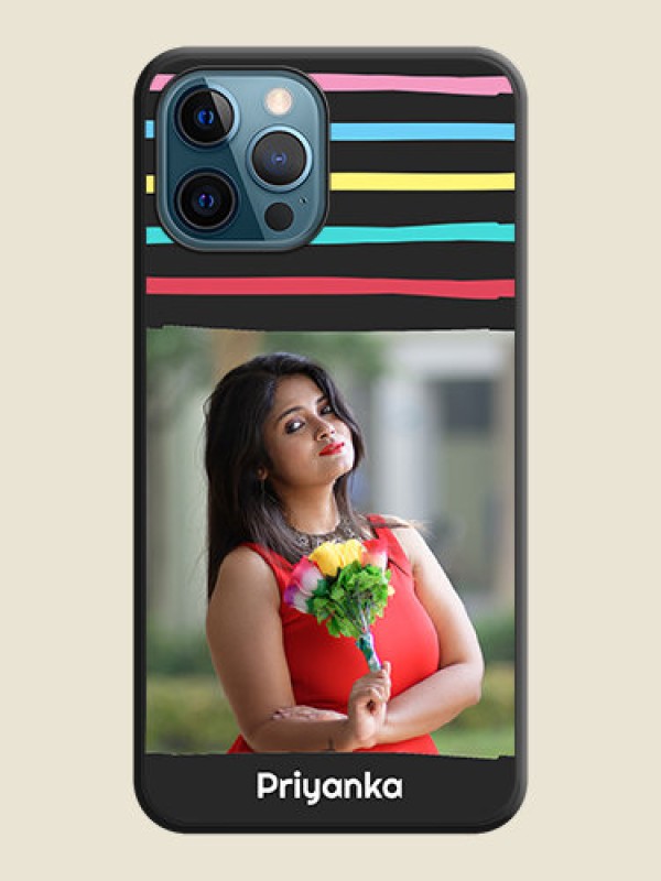 Custom Multicolor Lines with Image on Space Black Personalized Soft Matte Phone Covers - iPhone 12 Pro