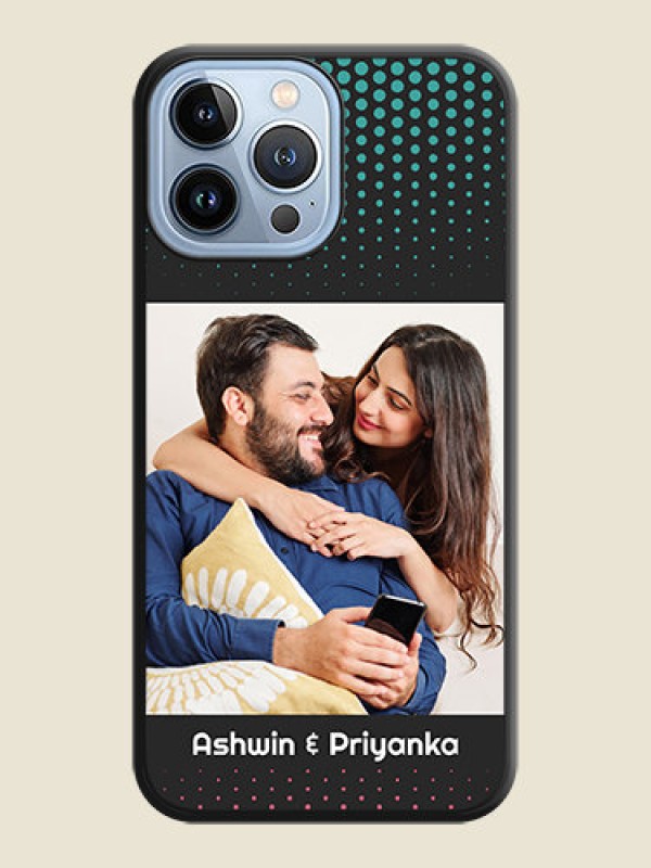 Custom Faded Dots with Grunge Photo Frame and Text on Space Black Custom Soft Matte Phone Cases - iPhone 13 Pro Max