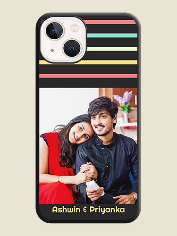 Custom Color Stripes with Photo and Text on Photo on Space Black Soft Matte Mobile Case - iPhone 13