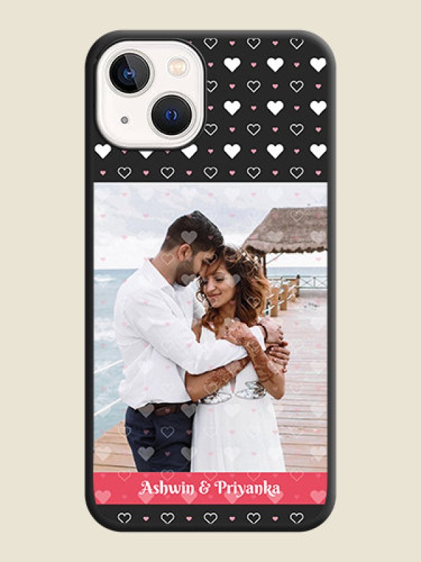 Custom White Color Love Symbols with Text Design on Photo on Space Black Soft Matte Phone Cover - iPhone 14 Plus