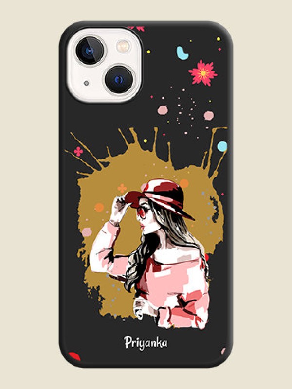 Custom Mordern Lady With Color Splash Background With Custom Text On Space Black Personalized Soft Matte Phone Covers -Apple Iphone 14 Plus