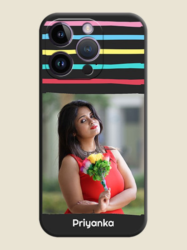 Custom Multicolor Lines with Image on Space Black Personalized Soft Matte Phone Covers - iPhone 14 Pro