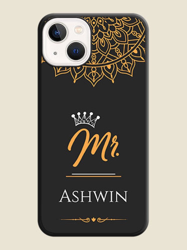 Custom Mr Name with Floral Design  on Personalised Space Black Soft Matte Cases - Apple iPhone 14