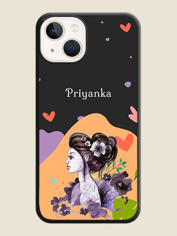 Custom Namecase For Her With Fancy Lady Image On Space Black Personalized Soft Matte Phone Covers -Apple Iphone 14