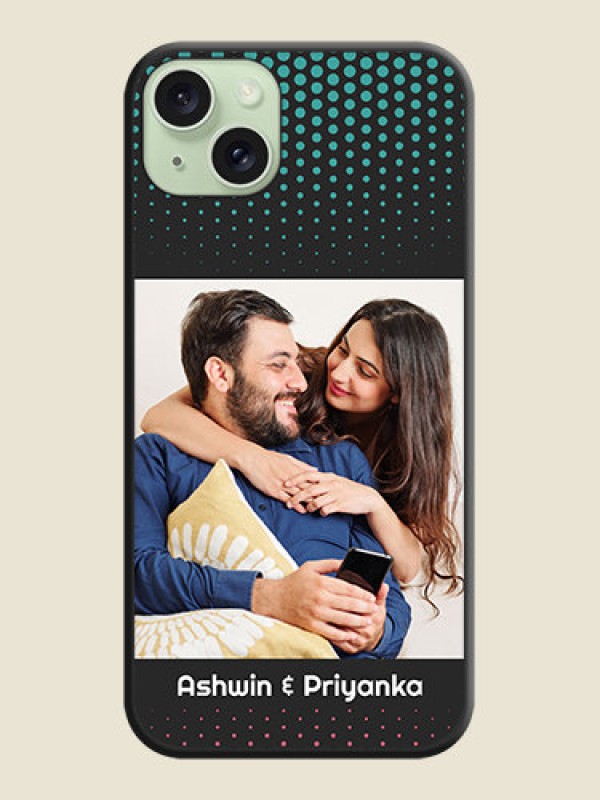 Custom Faded Dots with Grunge Photo Frame and Text on Space Black Custom Soft Matte Phone Cases - iPhone 15 Plus